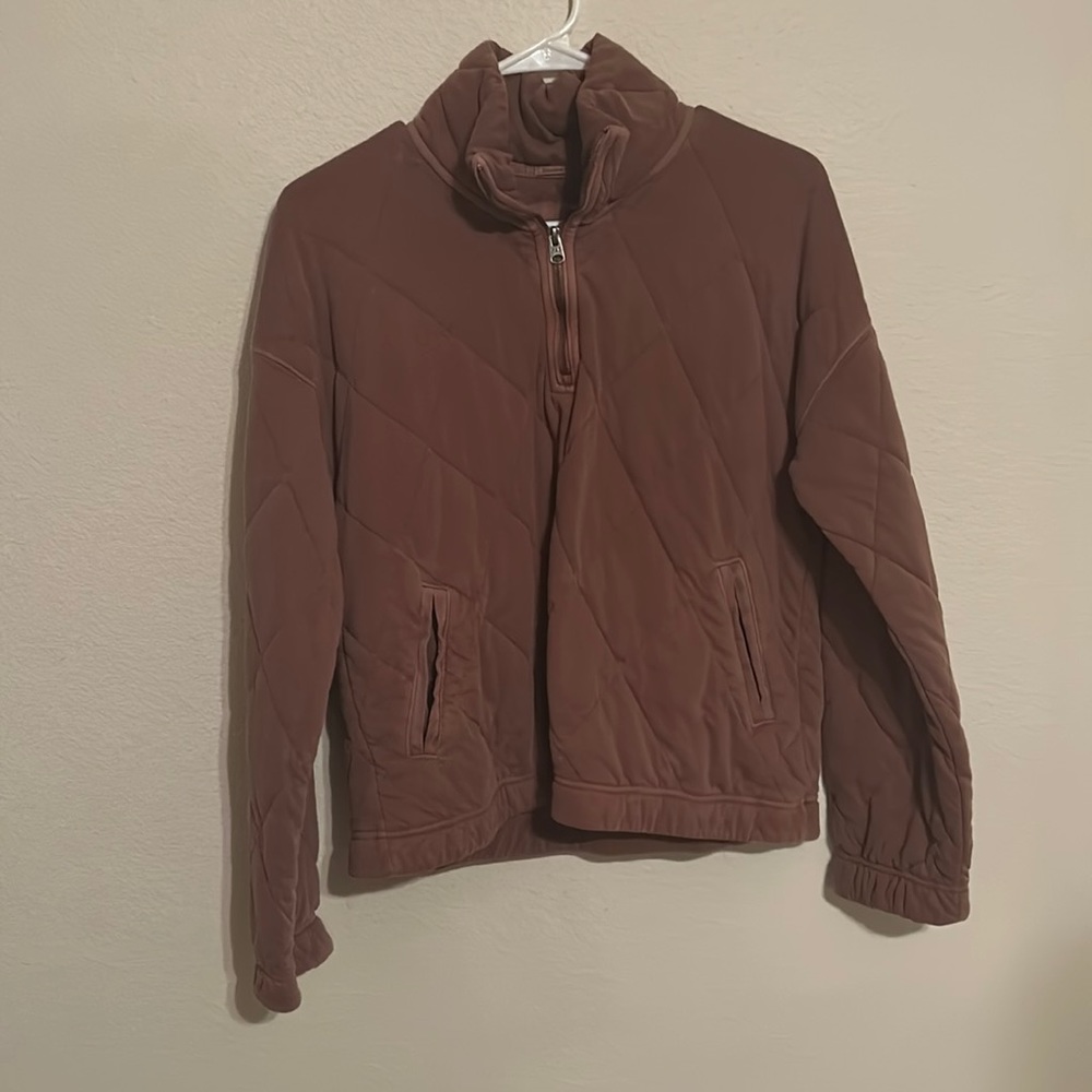 Maroon, long sleeve, soft, puffy  light jacket